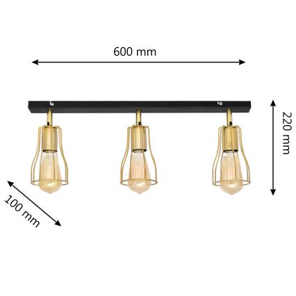 Foco TUBE 3xE27/15W/230V dorado/negro