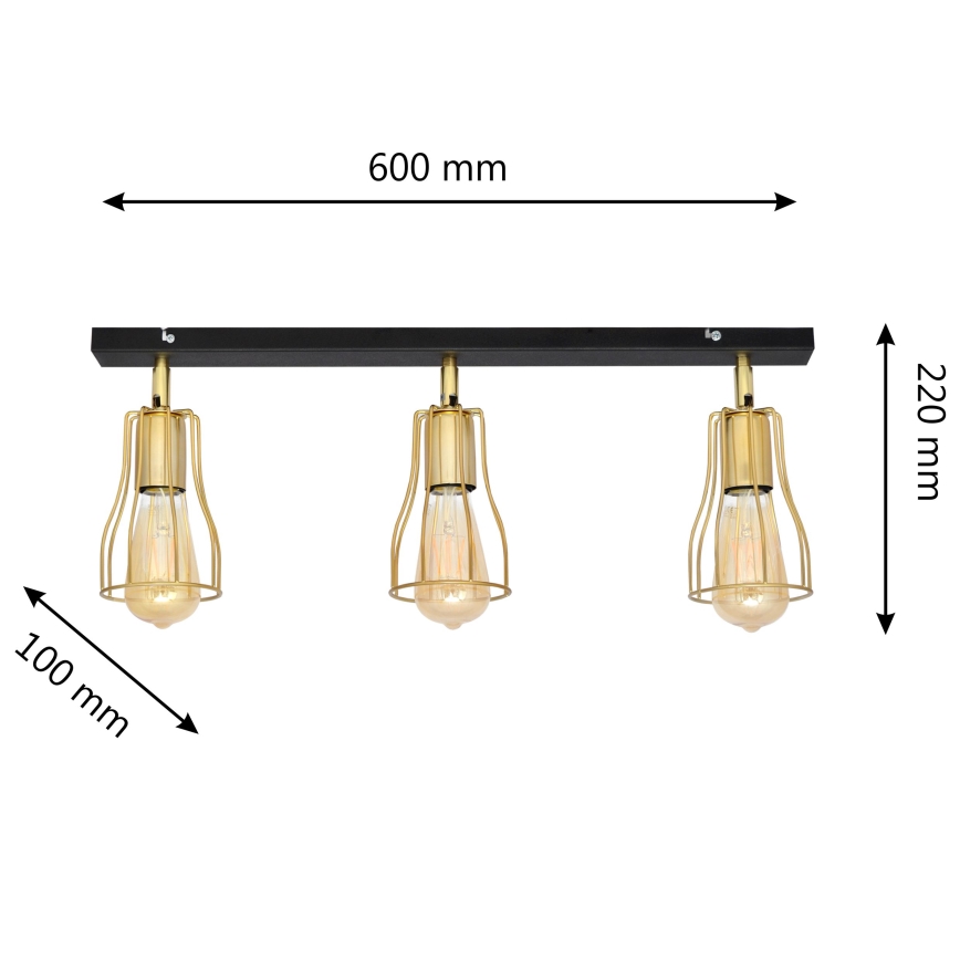Foco TUBE 3xE27/15W/230V dorado/negro