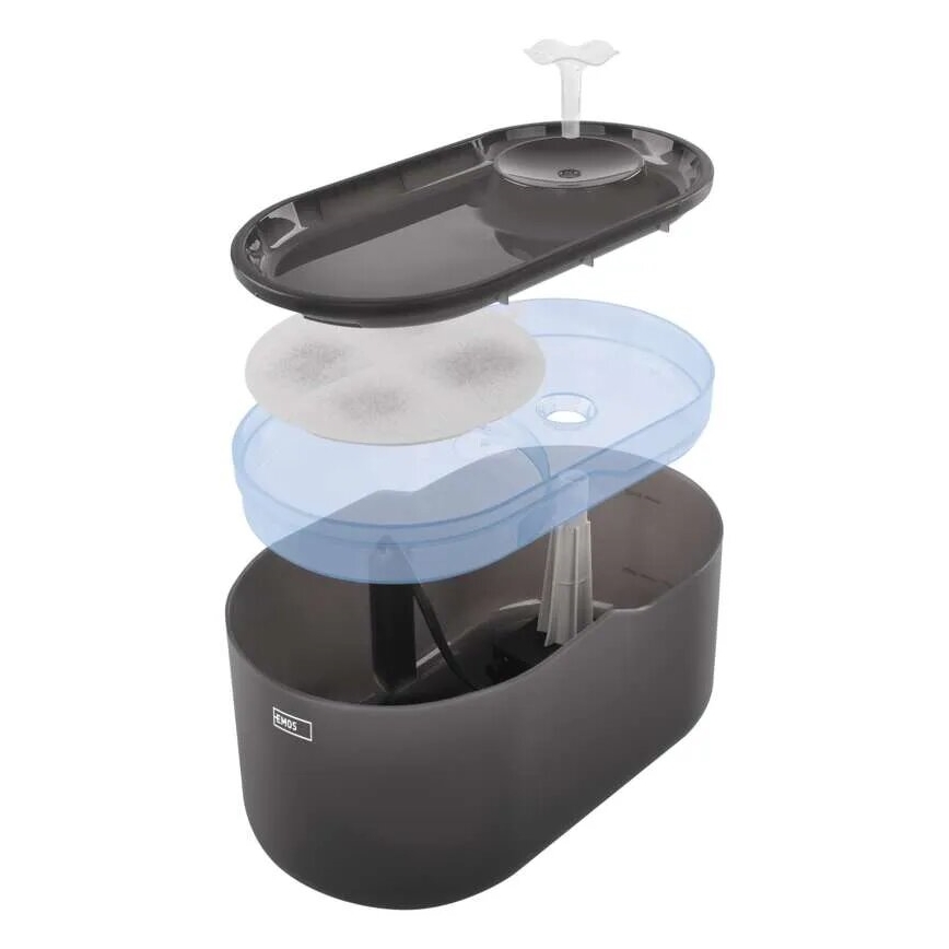 Fuente de agua para mascotas 2,6 l/5V gris