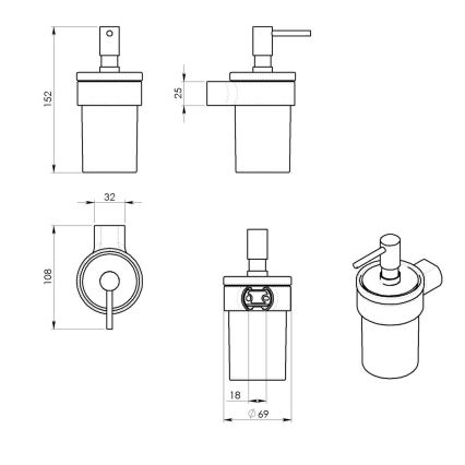 Gedy - Dispensador de jabón de pared PIRENEI 110 mm blanco leche tarros/cromo brillante