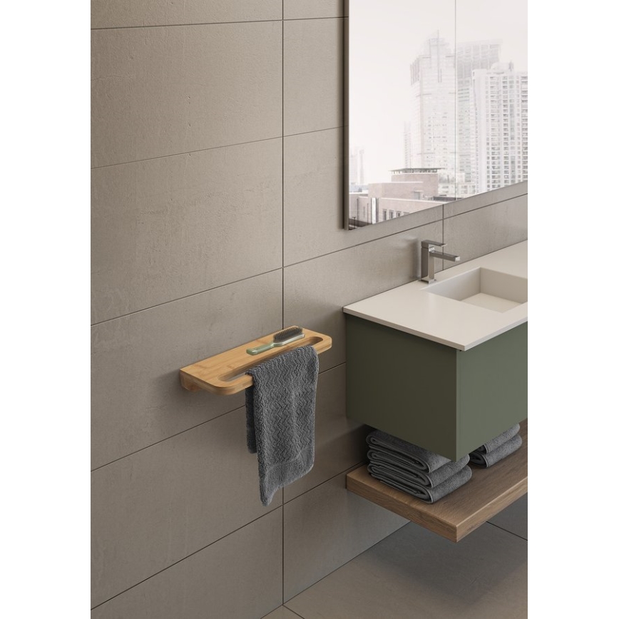 Gedy - Estantería de pared con toallero HIMALAYA 14,5x40 cm bambú