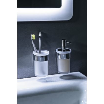 Gedy - Portacepillos de pared PIRENEI blanco leche tarros/cromo brillante