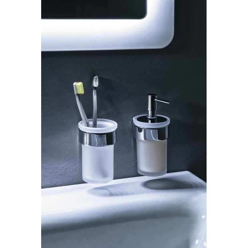 Gedy - Portacepillos de pared PIRENEI blanco leche tarros/cromo brillante