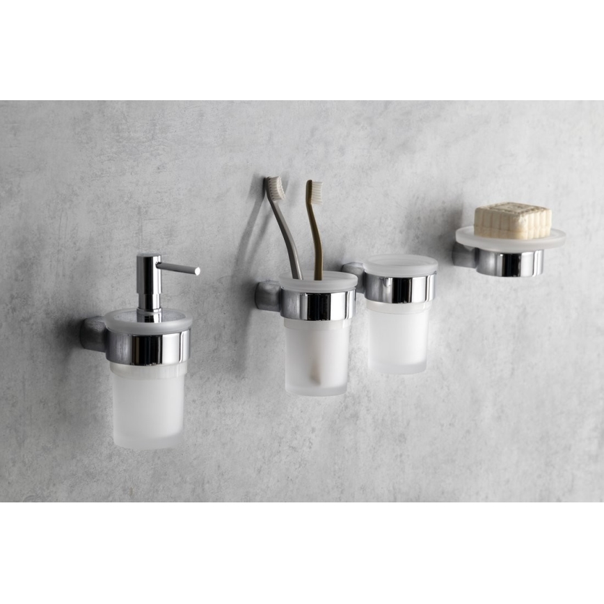 Gedy - Portacepillos de pared PIRENEI blanco leche tarros/cromo brillante