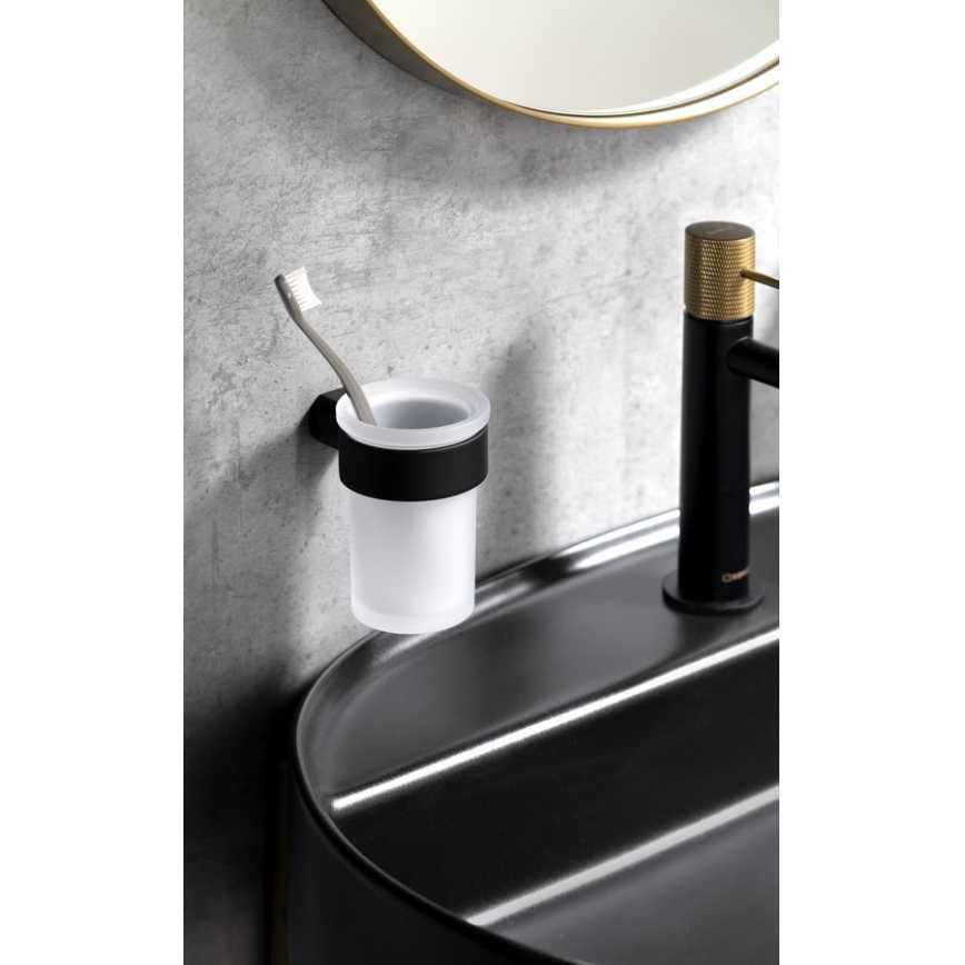 Gedy - Portacepillos de pared PIRENEI blanco leche tarros/negro