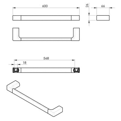 Gedy - Toallero de pared PIRENEI 6,6x60 cm mate negro