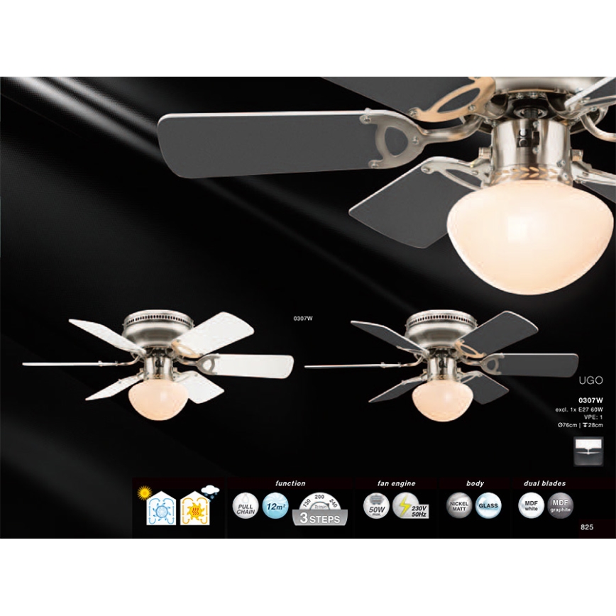 GLOBO 0307W - Ventilador de techo UGO 1xE27/60W/230V