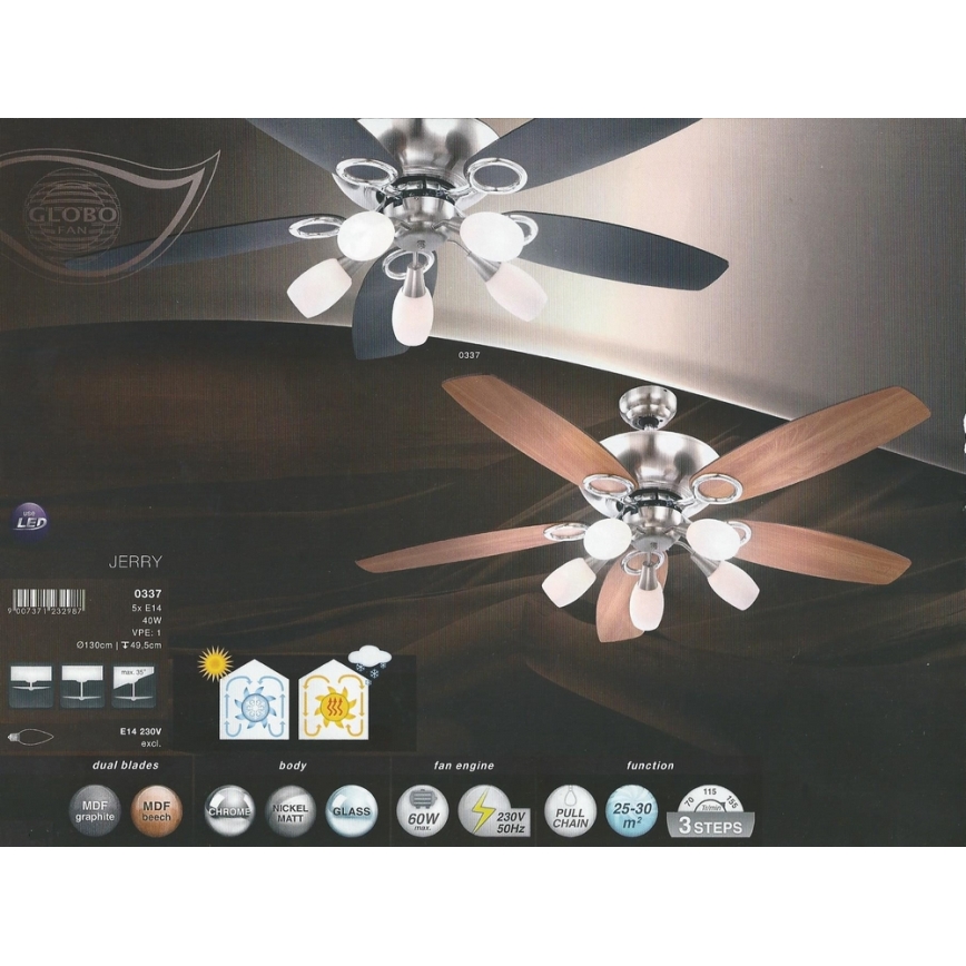 GLOBO 0337 - Ventilador de techo JERRY 5xE14/40W/230V