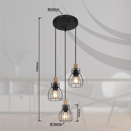 Globo - Lámpara colgante 3xE27/40W/230V