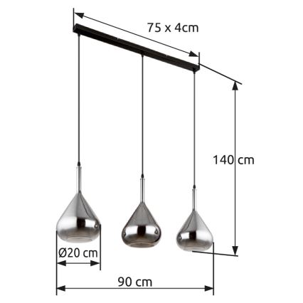 Globo - Lámpara colgante 3xE27/60W/230V negro