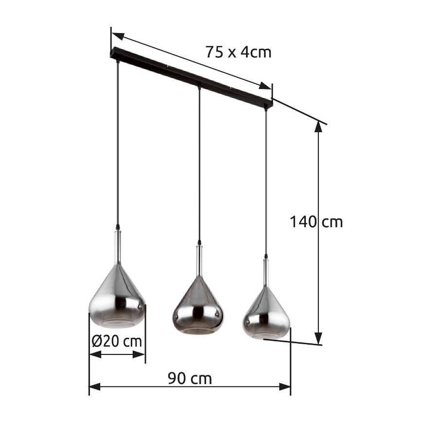 Globo - Lámpara colgante 3xE27/60W/230V negro