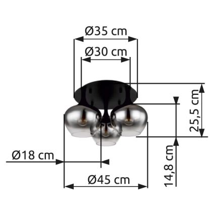 Globo - Lámpara de techo 3xE27/40W/230V negro