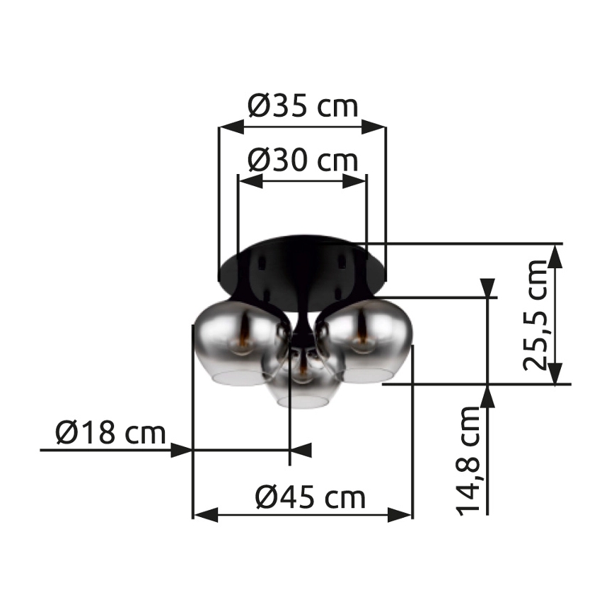 Globo - Lámpara de techo 3xE27/40W/230V negro