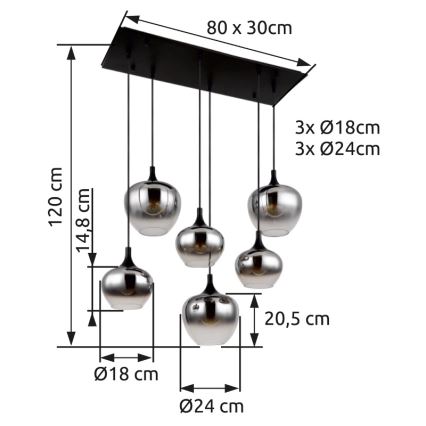 Globo - Lámpara colgante 6xE27/40W/230V negro