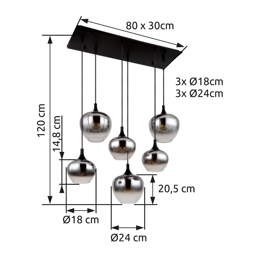 Globo - Lámpara colgante 6xE27/40W/230V negro
