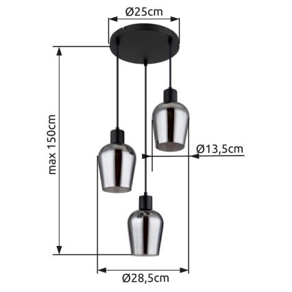 Globo - Lámpara colgante 3xE27/40W/230V diá. 28,5 cm negro