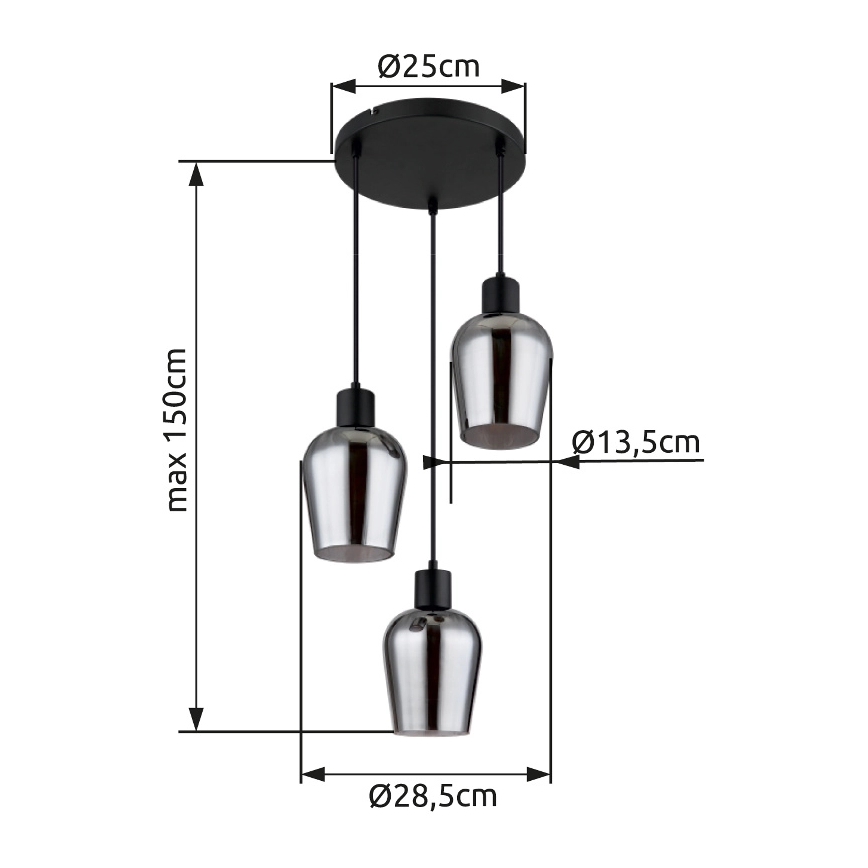 Globo - Lámpara colgante 3xE27/40W/230V diá. 28,5 cm negro