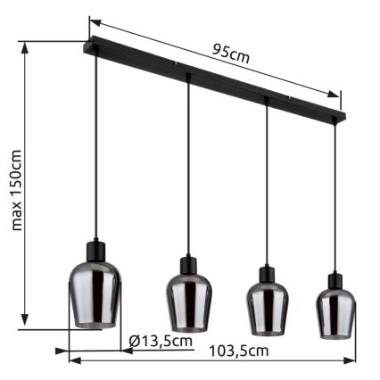 Globo - Lámpara colgante 4xE27/40W/230V negro