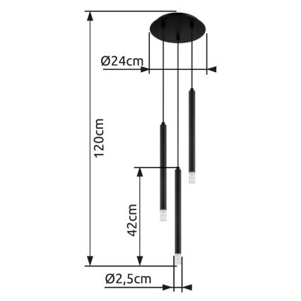Globo - Lámpara colgante 3xG9/4W/230V diá. 24 cm negro
