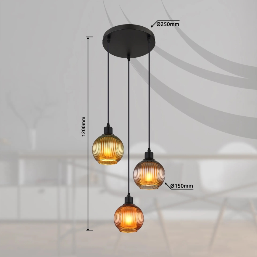 Globo - Lámpara colgante 3xE27/25W/230V diá. 36 cm cobre/verde/azul