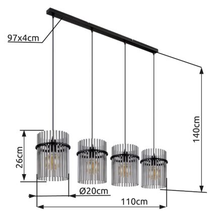 Globo - Lámpara colgante 4xE27/60W/230V negro