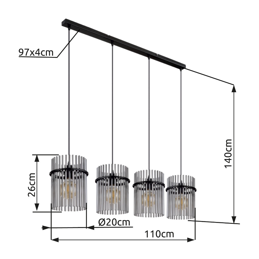 Globo - Lámpara colgante 4xE27/60W/230V negro