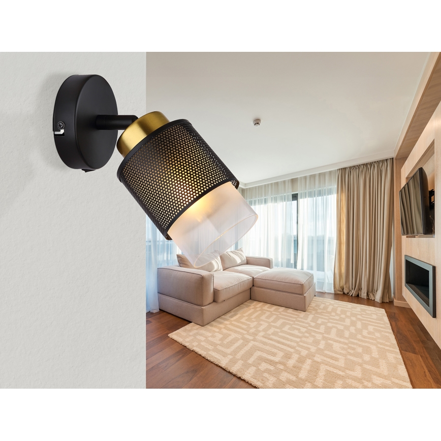 Globo - Foco de pared 1xE27/40W/230V negro/dorado