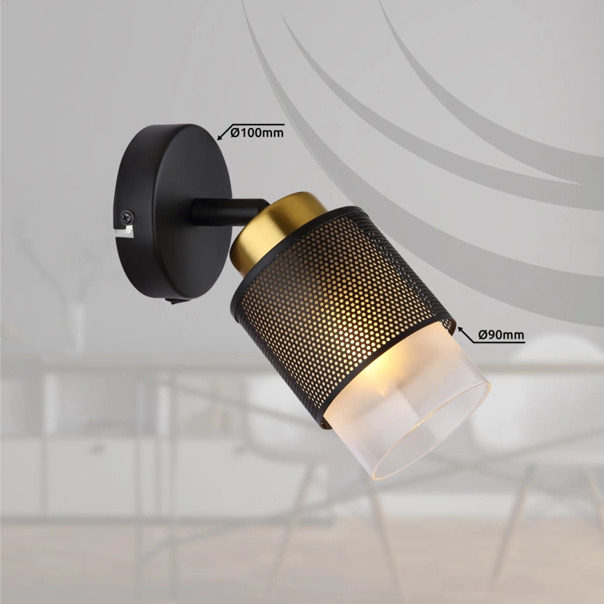 Globo - Foco de pared 1xE27/40W/230V negro/dorado