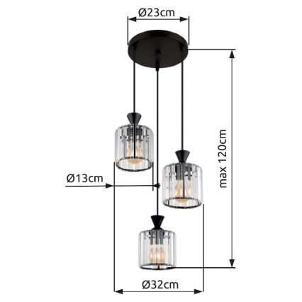 Globo - Lámpara colgante 3xE27/60W/230V diá. 32 cm negro