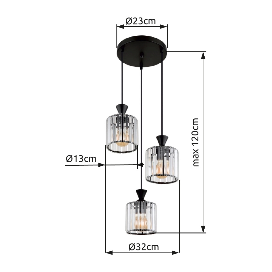 Globo - Lámpara colgante 3xE27/60W/230V diá. 32 cm negro