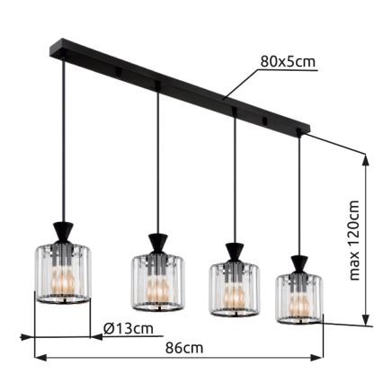 Globo - Lámpara colgante 4xE27/60W/230V negro