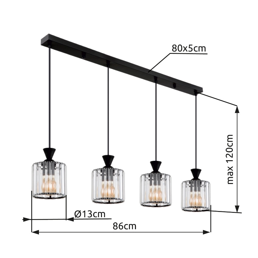 Globo - Lámpara colgante 4xE27/60W/230V negro