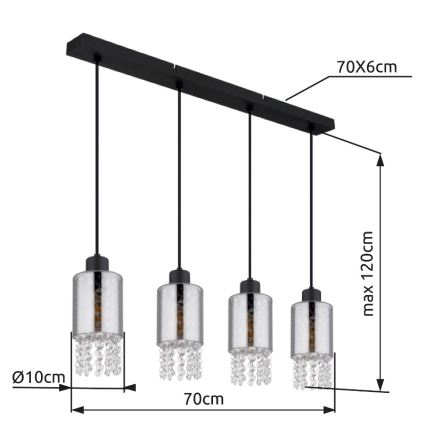 Globo - Lámpara colgante 4xE27/40W/230V negro