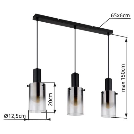 Globo - Lámpara colgante 3xE27/40W/230V negro