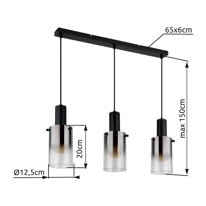 Globo - Lámpara colgante 3xE27/40W/230V negro