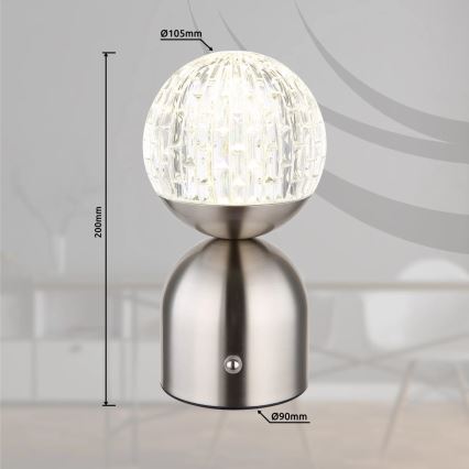 Globo - Lámpara de mesa regulable LED táctil LED/2,5W/3,7V 2700/4000/6500K 1800 mAh USB cromo mate