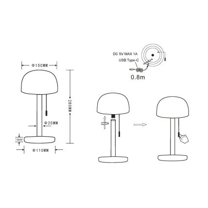Globo - LED Lámpara de mesa recargable LED/1,5W/3,7V 3000/4200/6000K 1800mAh negro