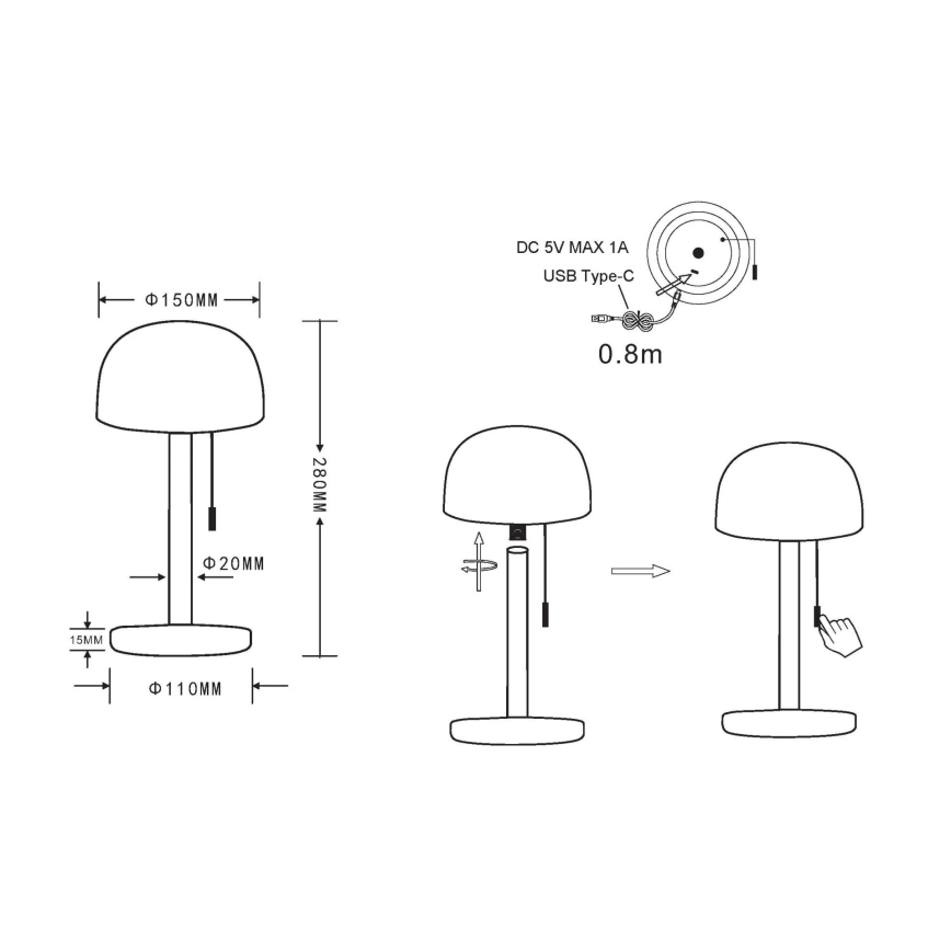 Globo - LED Lámpara de mesa recargable LED/1,5W/3,7V 3000/4200/6000K 1800mAh blanco