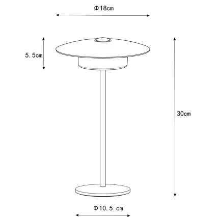 Globo - LED Lámpara de mesa táctil recargable para exteriores LED/3W/3,7V 1800/2700/3000K IP44 1800 mAh negro