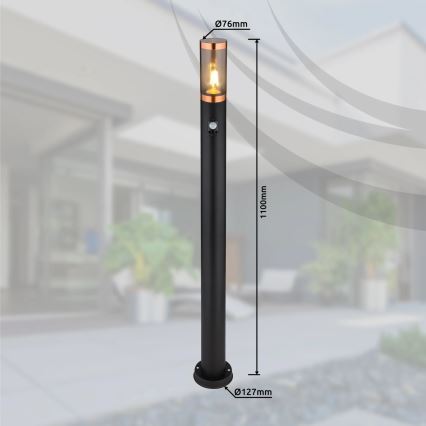 Globo - Lámpara exterior con sensor 1xE27/15W/230V IP44 110 cm negro/cobre