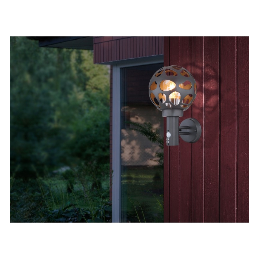 Globo - Aplique de exterior con sensor 1xE27/15W/230V IP44