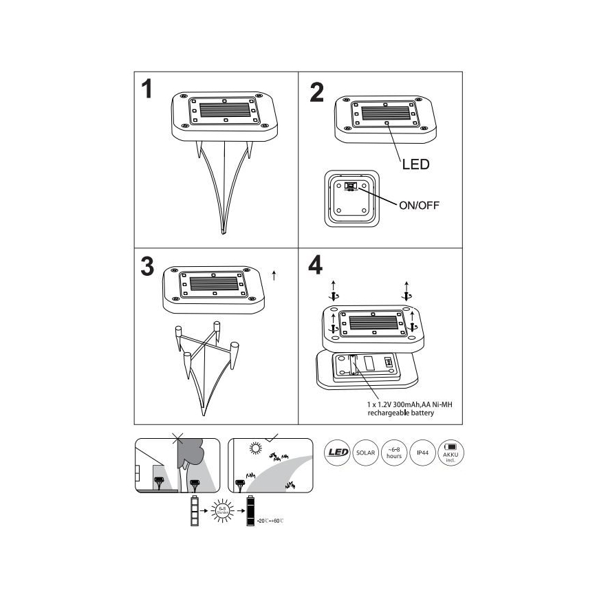 Globo - SET 2x Lámpara solar LED LED/0,8W/1,2V IP44 300 mAh