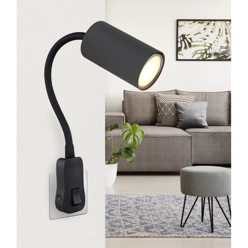 Globo - Foco de pared con enchufe 1xGU10/35W/230V negro