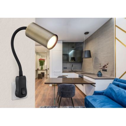 Globo - Foco de pared con enchufe 1xGU10/25W/230V negro/latón