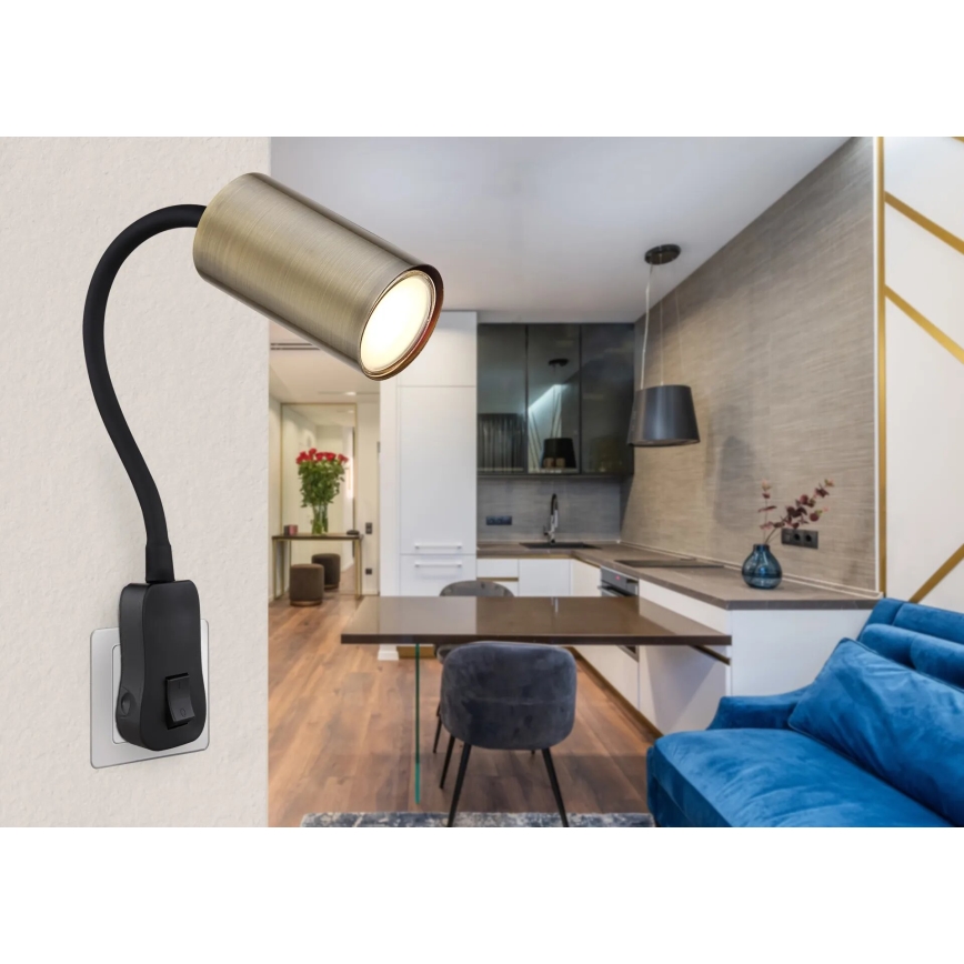 Globo - Foco de pared con enchufe 1xGU10/25W/230V negro/latón