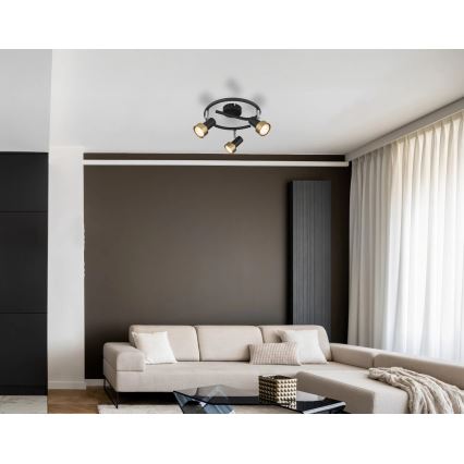 Globo - Foco  3xGU10/25W/230V negro/dorado