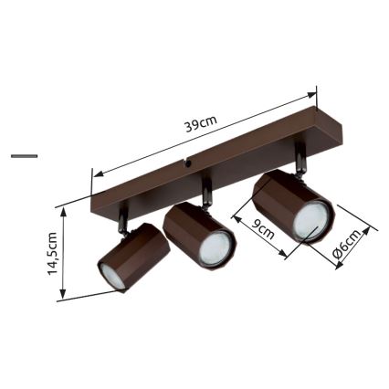 Globo - Foco 3xGU10/25W/230V marrón