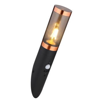 Globo - Aplique para exterior con sensor 1xE27/15W/230V IP44 negro/cobre