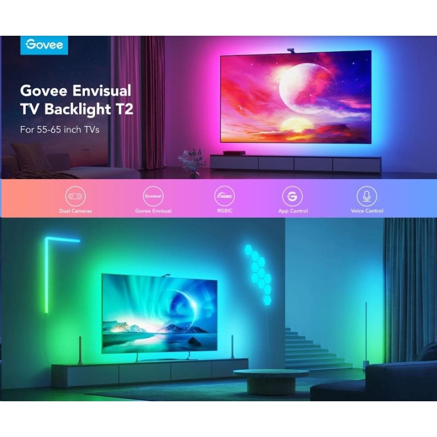 Govee T2 Envisual Backlights con Dual-Cámara, 3,6m RGBIC WiFi Tira