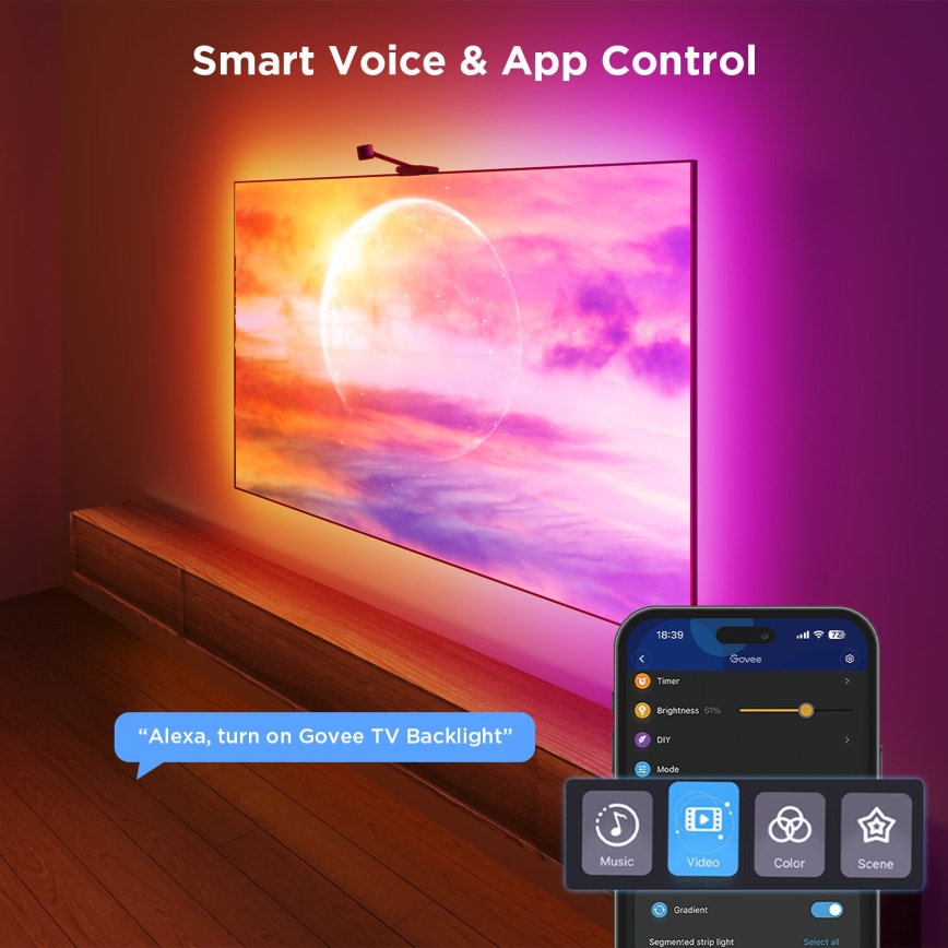 Govee - Iluminación trasera 3S Netflix TV 55-65" Iluminación LED SMART RGBICW Wi-Fi + control remoto